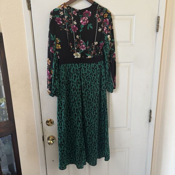 Tropical Maxi Dress Women Small Floral Cheetah Print Green Black Resort Travel - Picture 12 of 15